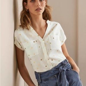New Boden Evie Linen Shirt, Gold Dot on Ivory; Never Worn w/Tags, Size 10R